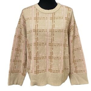 Design History Wheat Geometric Knit Crewneck Sweater Retro Style Large NWT